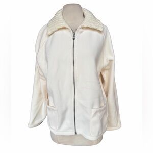 Deadstock 1990s Liz Claiborne Ivory Fleece Textured Knit Collar Patch Pockets Fu